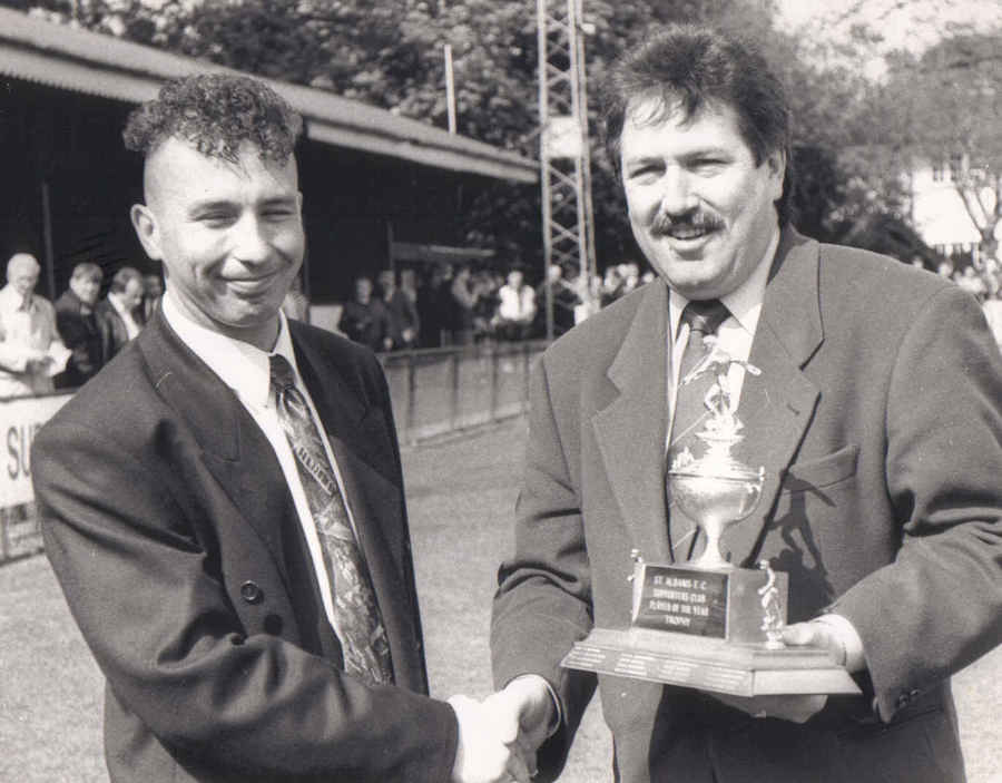 1991 92 Paul Hobson PoY with Bernard Tominey