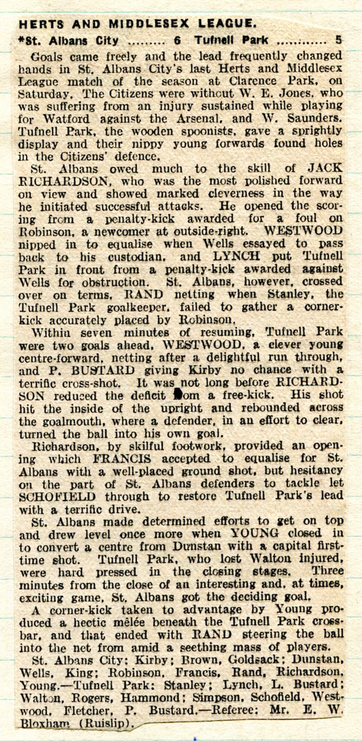 2 Tufnell Park 1 2 SAC 21 Sep 1940