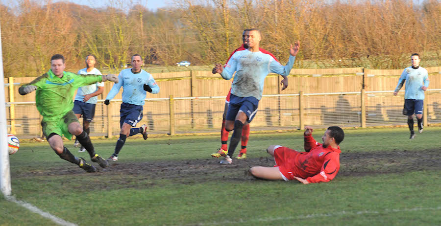 Henry Newton scores at Arlesey