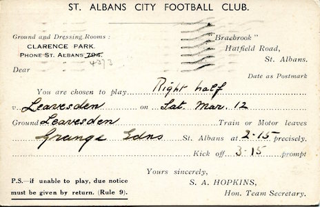 1938 Player Selection Card Ted Holton small