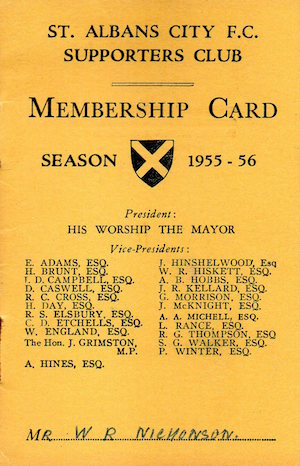 1955 56 SAC Membership Card Bill Nicholson small